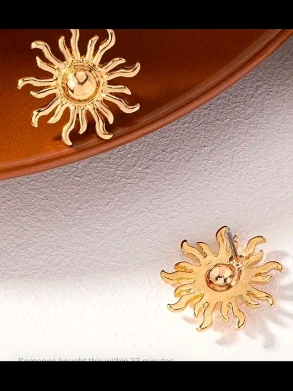 Gold Sunburst Stud Earrings - Picture 2 of 6